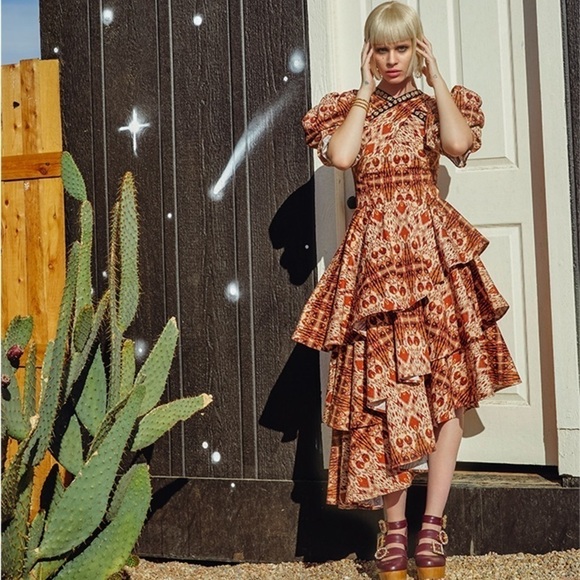 NWT Autumn Adeigbo Signy Dress Abstract Printed Tiered Midi Sleeveless Sz 10 - Picture 3 of 16